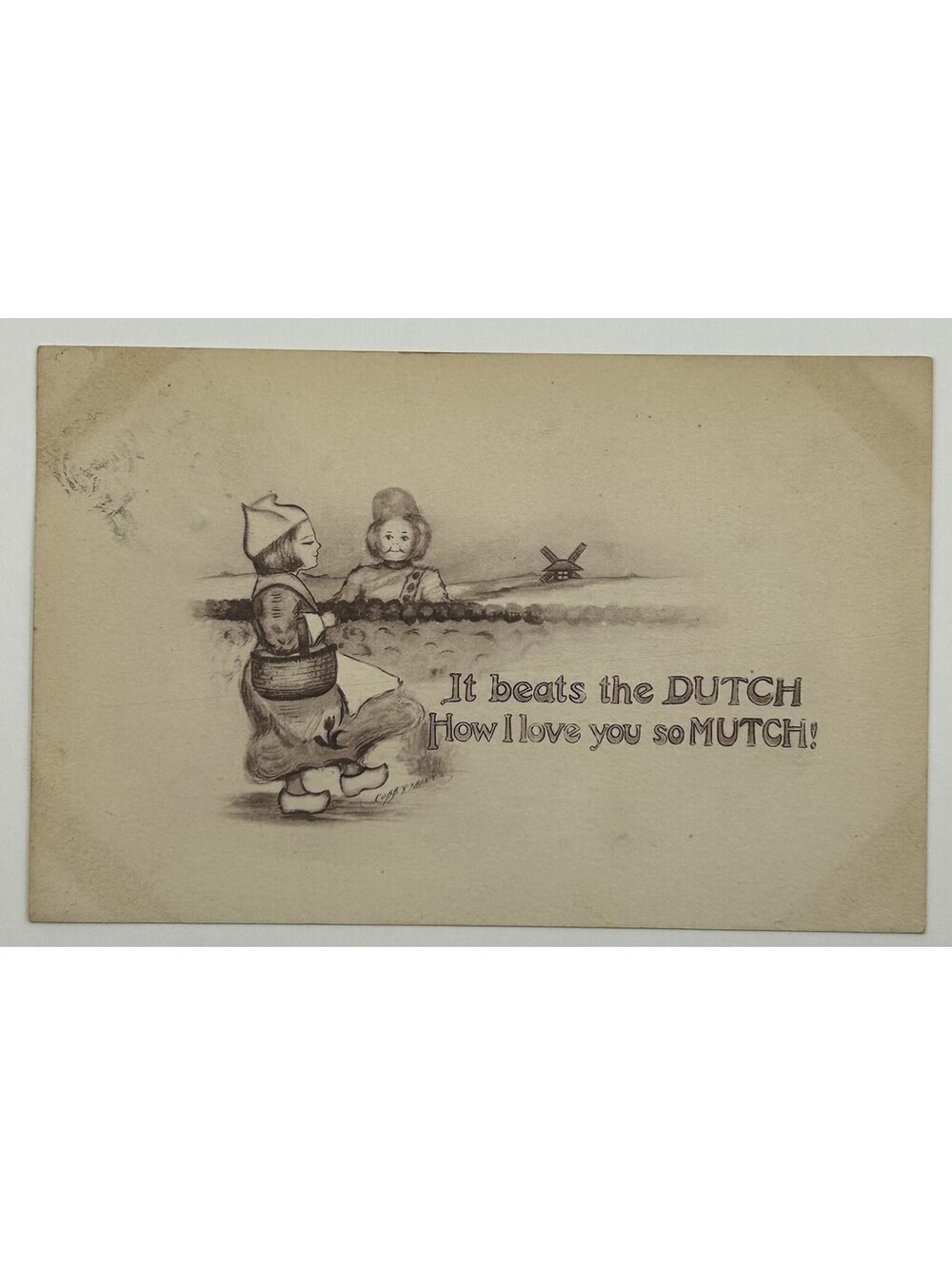 Antique 1900s Dutch Children Romance Postcard Beats The Dutch Love Humor    E-12